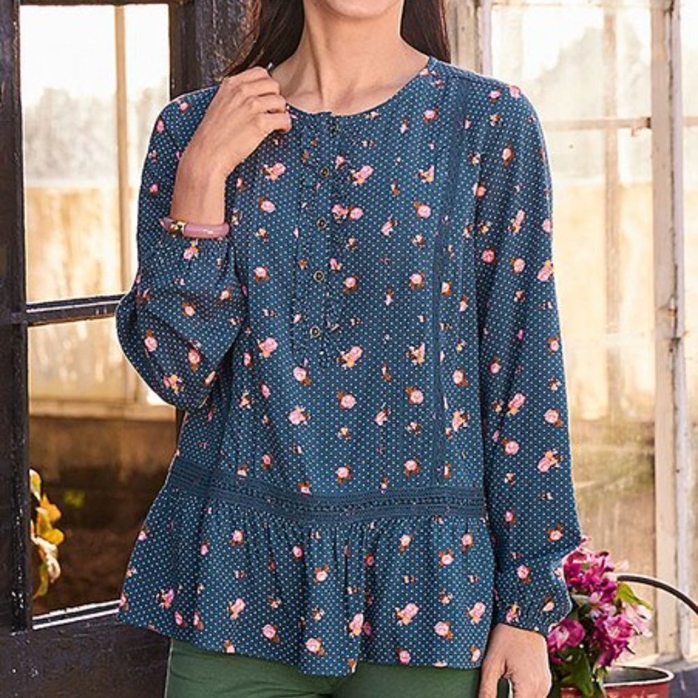 Matilda Jane Blue & Pink Floral Dot Dream a Little Dream Button-Front‎ Top